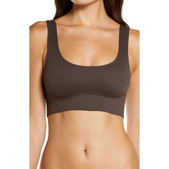 Skims Stretch Rib Scoop Neck Bralette Soot Size S/M - Picture 1 of 9